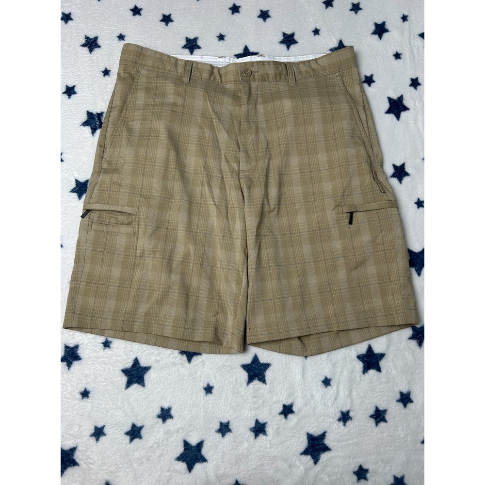 Greg Norman For Tasso Elba Mens 36 Beige Plaid Cargo Golf Shorts Stretch - Picture 2 of 8